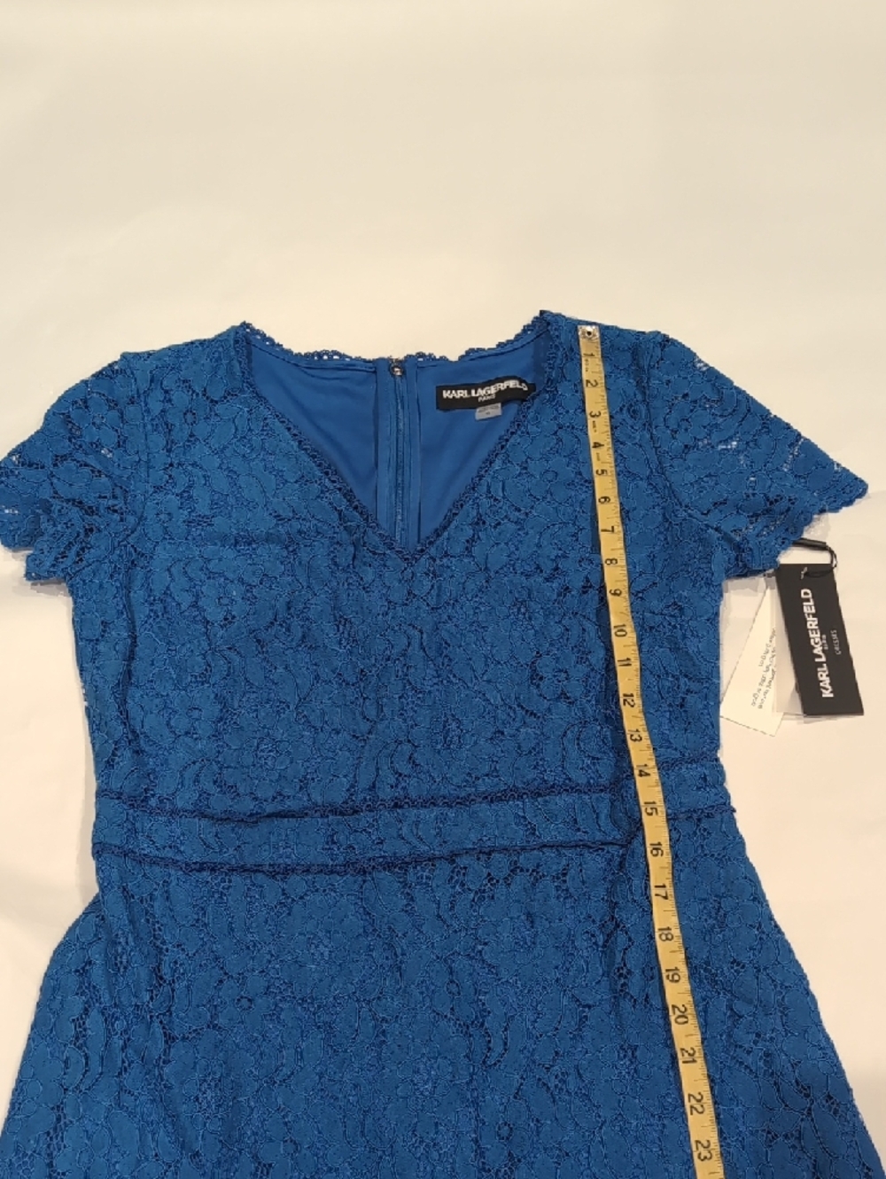 Karl Lagerfeld Women's Cobalt Blue Lace V-Neck Dress - 10 - Picture 4 of 12